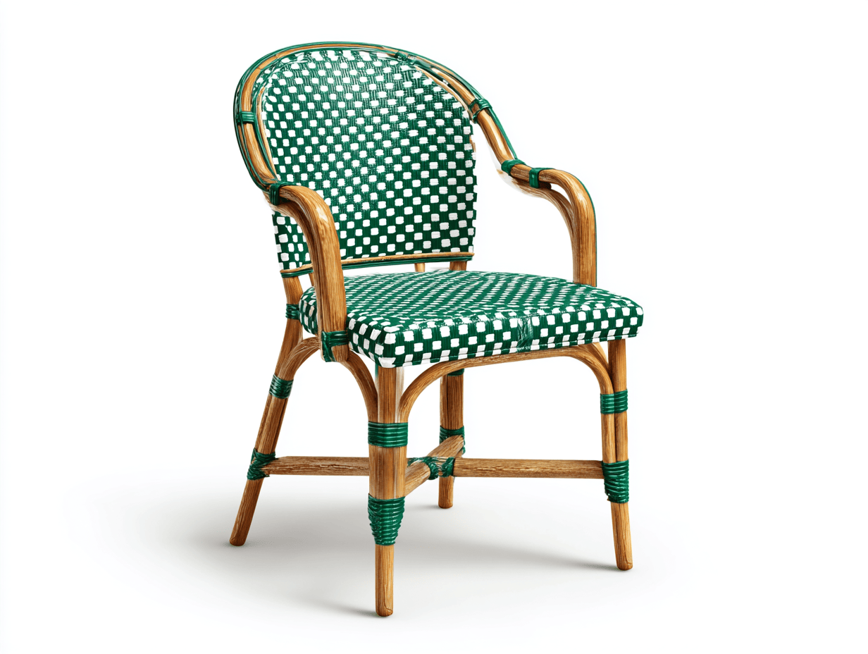 Silla de comedor de jardín ratán sintético – verde – estilo bistró francés con reposabrazos