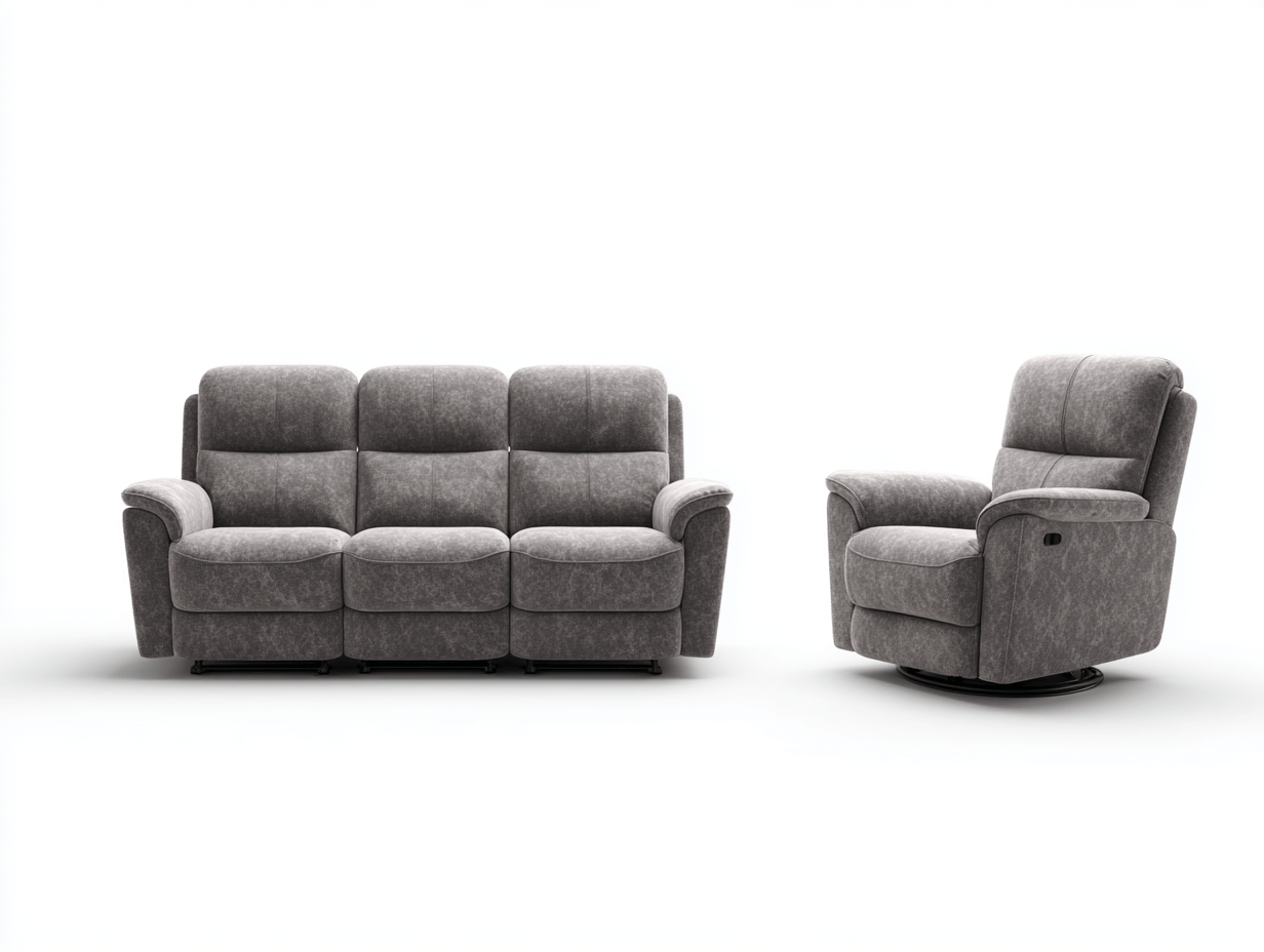 Conjunto de sofás reclinables 2 piezas tapizado en tela – gris – sofá 3 plazas y sillón