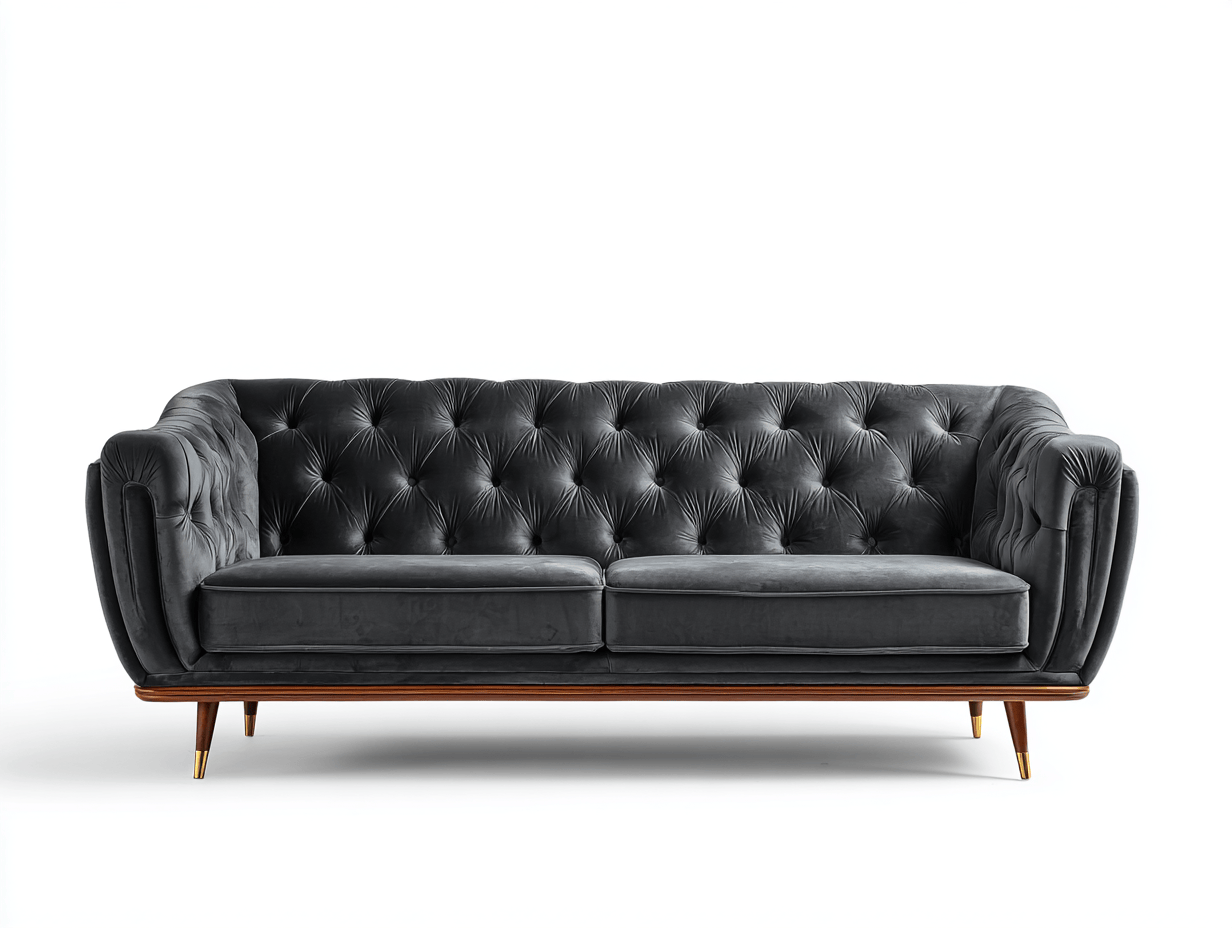 Sofá Chesterfield terciopelo 205×87×78 cm – gris – estilo moderno con capitoné