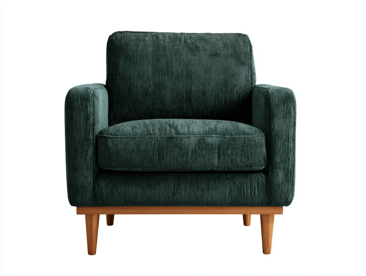 Sillón de tela 84×87×89 cm – verde oscuro – tapizado en pana con base y patas de madera