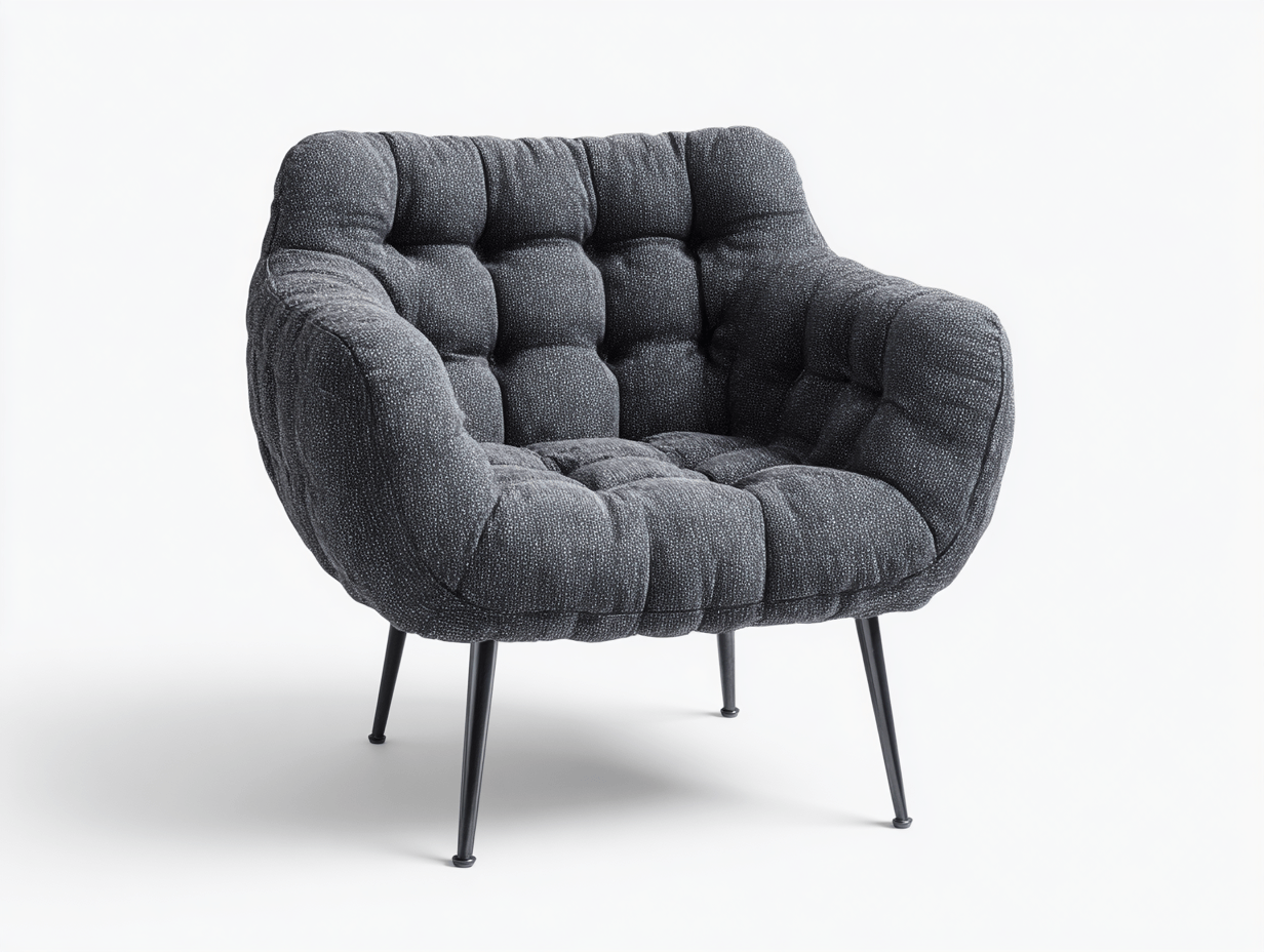 Sillón de tela 80×83×85 cm – gris oscuro – diseño acolchado capitoné con patas metálicas