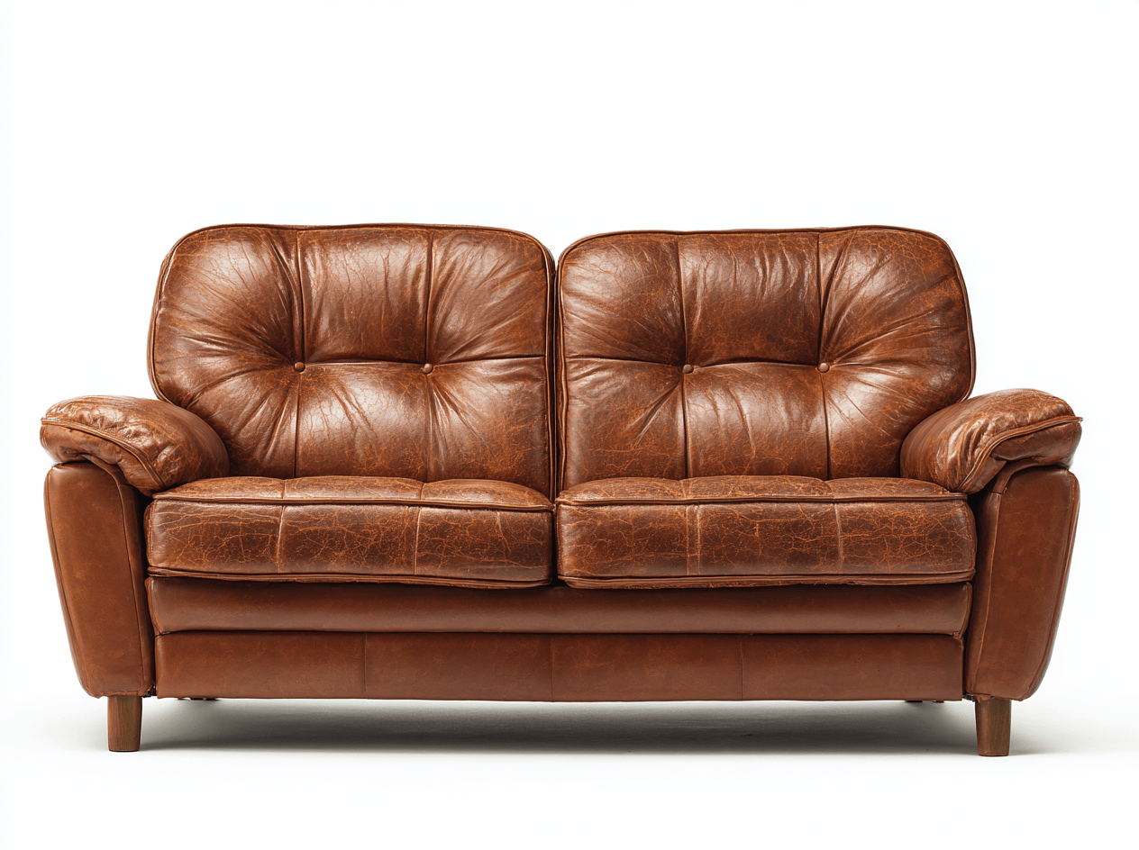 Sofá de cuero 2 plazas 155×88×90 cm – marrón – respaldo acolchado con botones