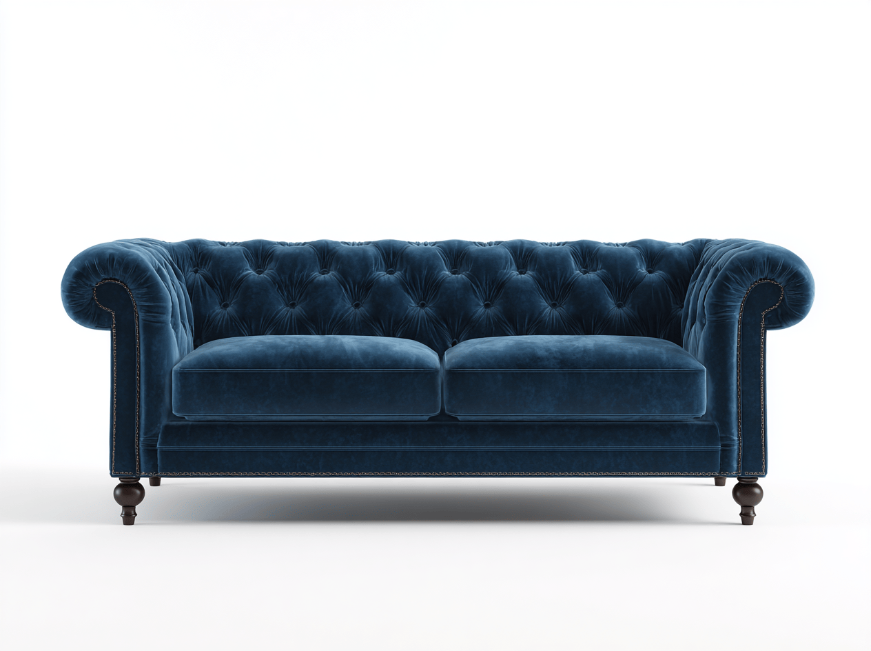 Sofá de tela 215×94×86 cm – azul marino – estilo Chesterfield clásico con capitoné