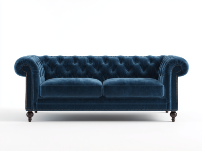 Sofá de tela 215×94×86 cm – azul marino – estilo Chesterfield clásico con capitoné