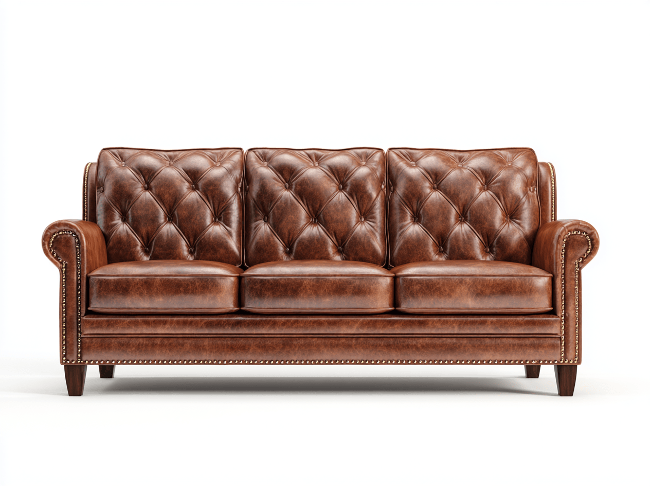 Sofá de cuero genuino 3 plazas 208×90×88 cm – marrón – capitoné con tachuelas clásicas