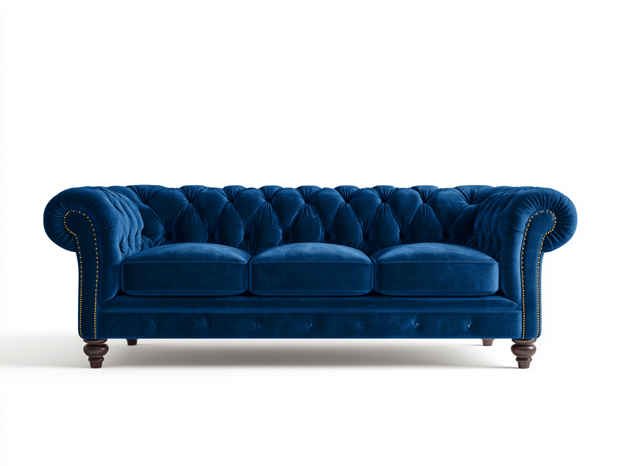Sofá de tela 230×97×87 cm – azul marino – estilo Chesterfield clásico con capitoné y tachuelas