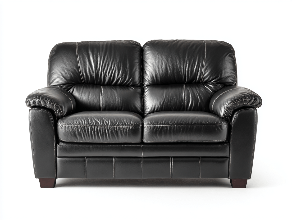 Sofá 2 plazas tapizado en cuero genuino 160×95×95 cm – negro – diseño clásico con costuras visibles