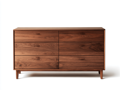 Cómoda de madera de nogal 120×85×45 cm – madera de nogal con seis cajones – con tiradores de metal delgado – Craftota