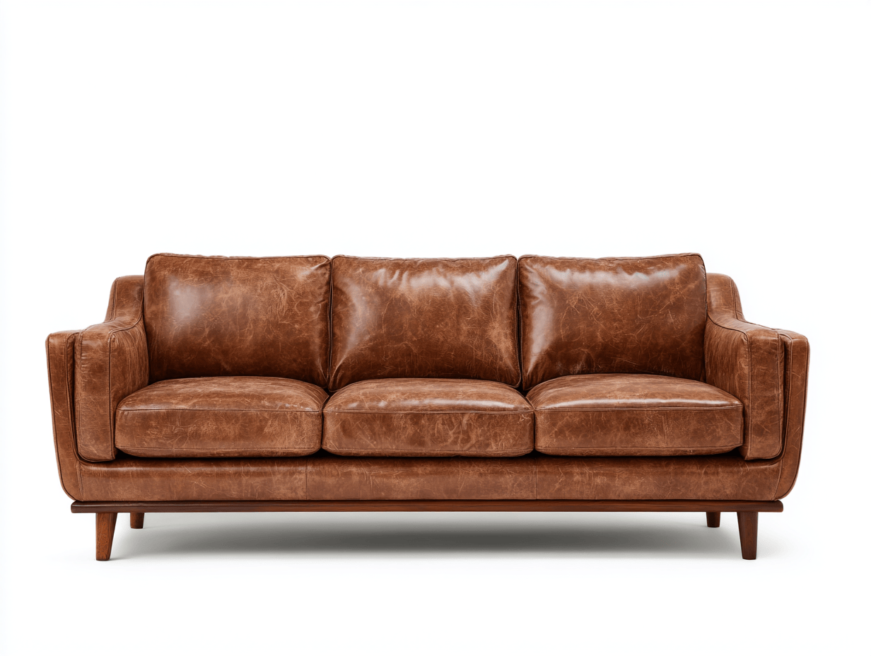 Sofá de cuero genuino 3 plazas 224×91×88 cm – marrón – estilo contemporáneo escandinavo