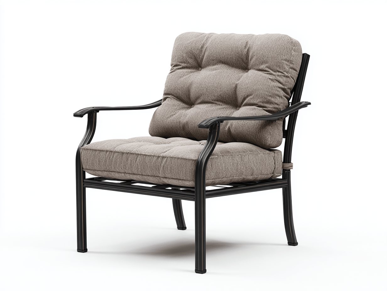 Silla de jardín con cojines – marrón – estructura metálica negra clásica
