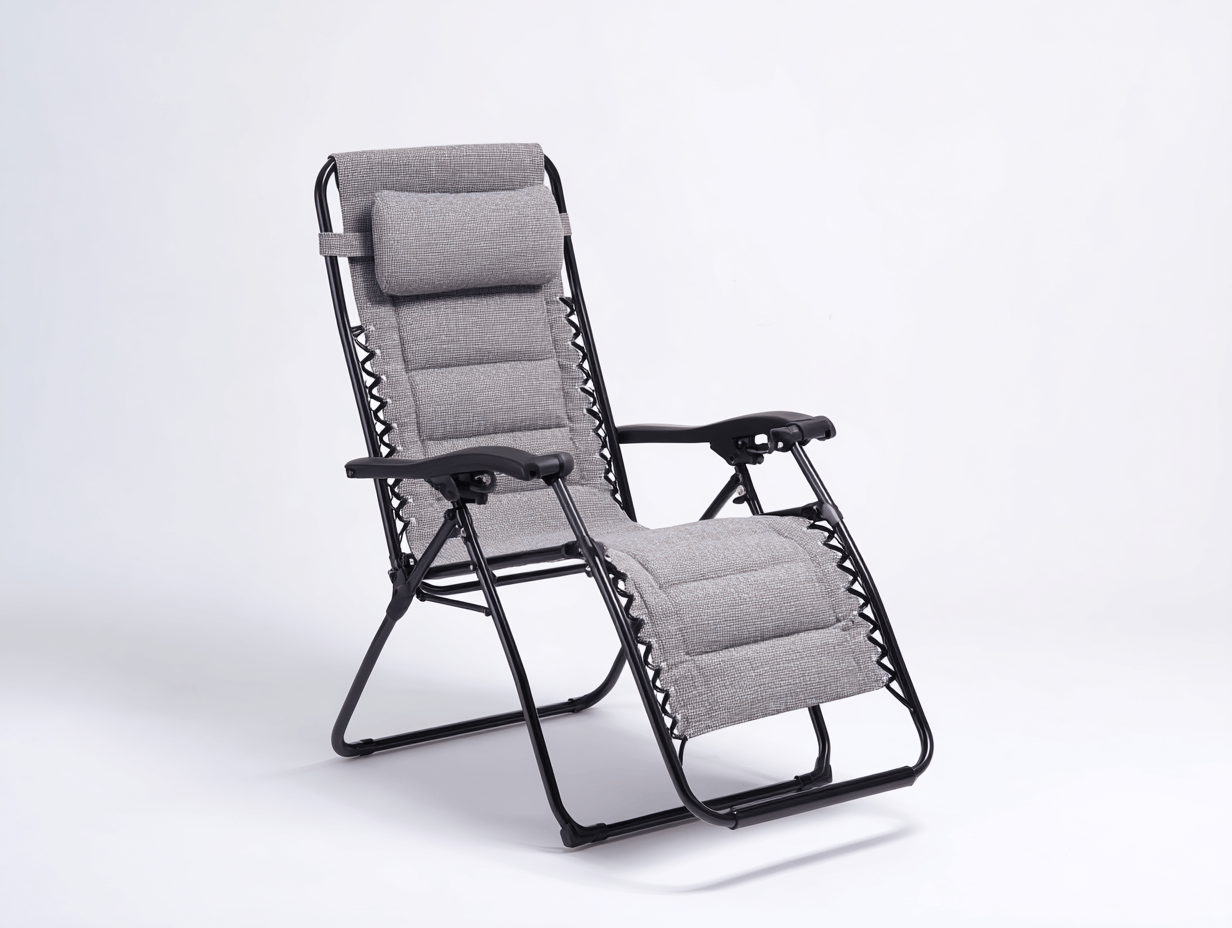 Silla de jardín reclinable plegable – gris – estructura metálica con cojín acolchado y reposacabezas