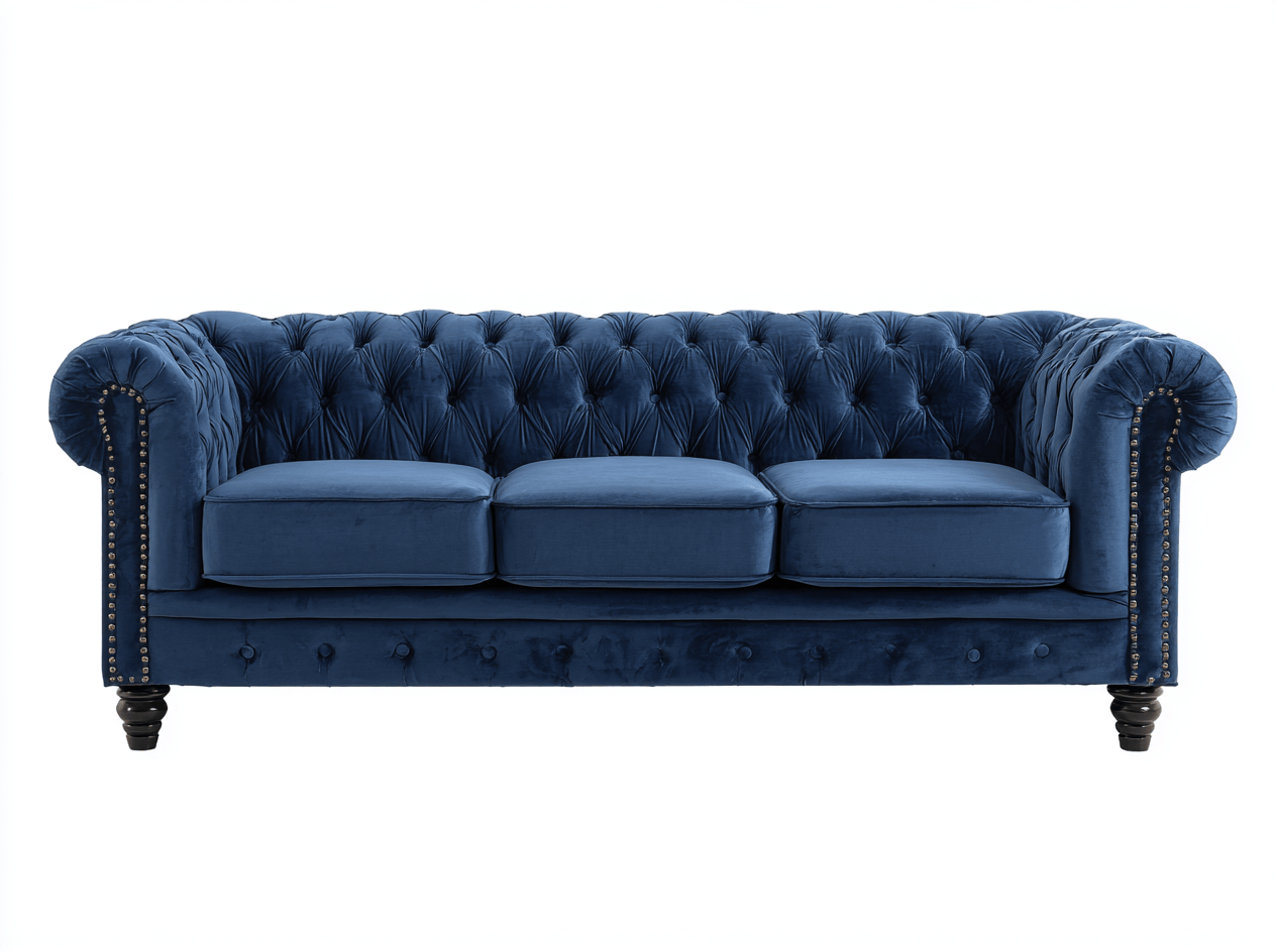 Sofá Chesterfield terciopelo 210×88×76 cm – azul – diseño clásico capitoné