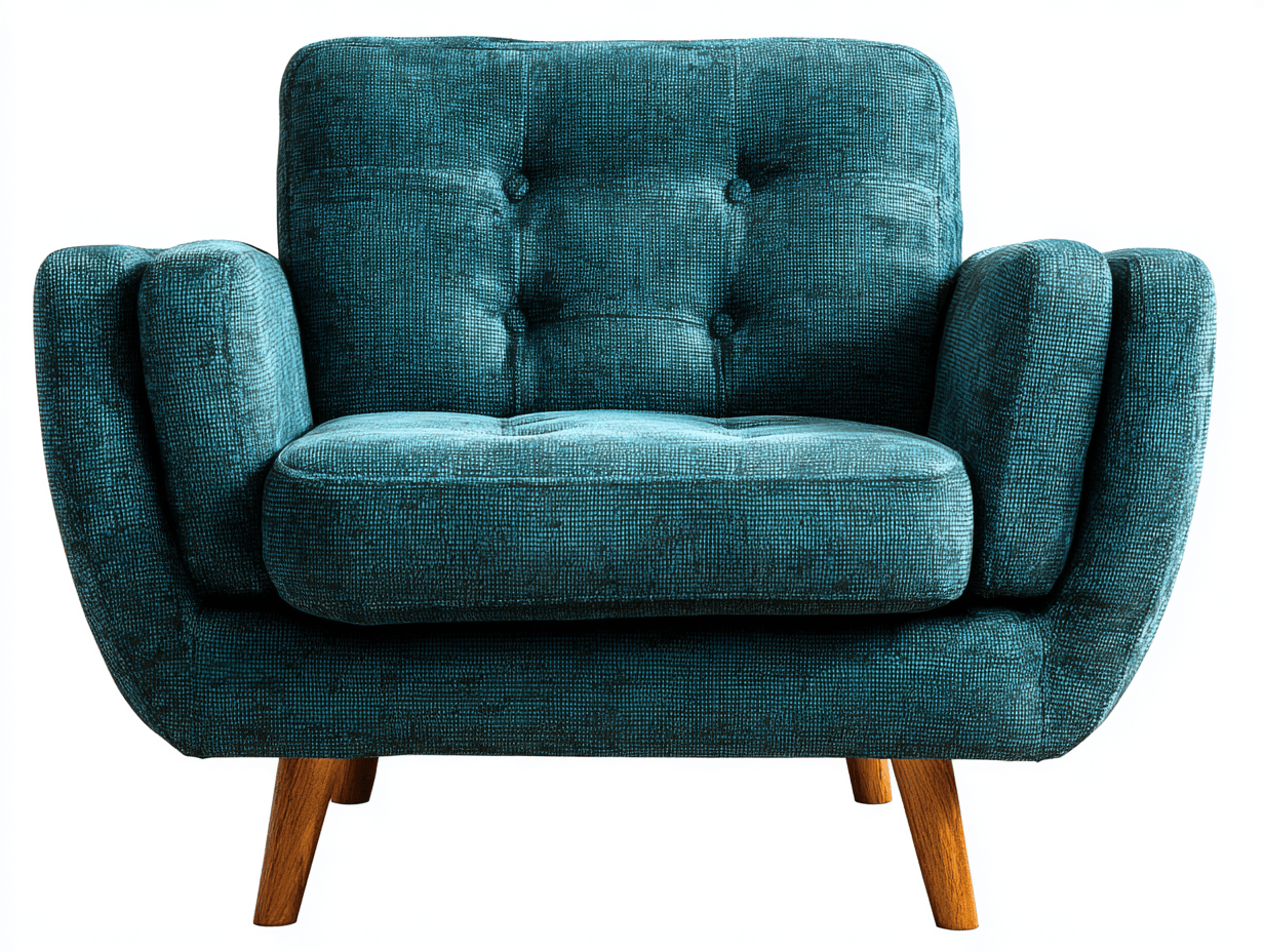 Sillón de tela 87×90×89 cm – verde azulado oscuro – tapizado textil con capitoné y patas de madera natural