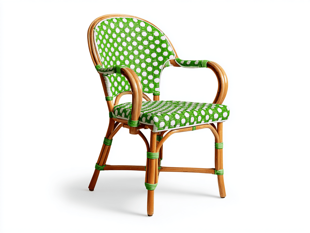 Silla de comedor de jardín ratán sintético – verde – estilo bistró francés con reposabrazos