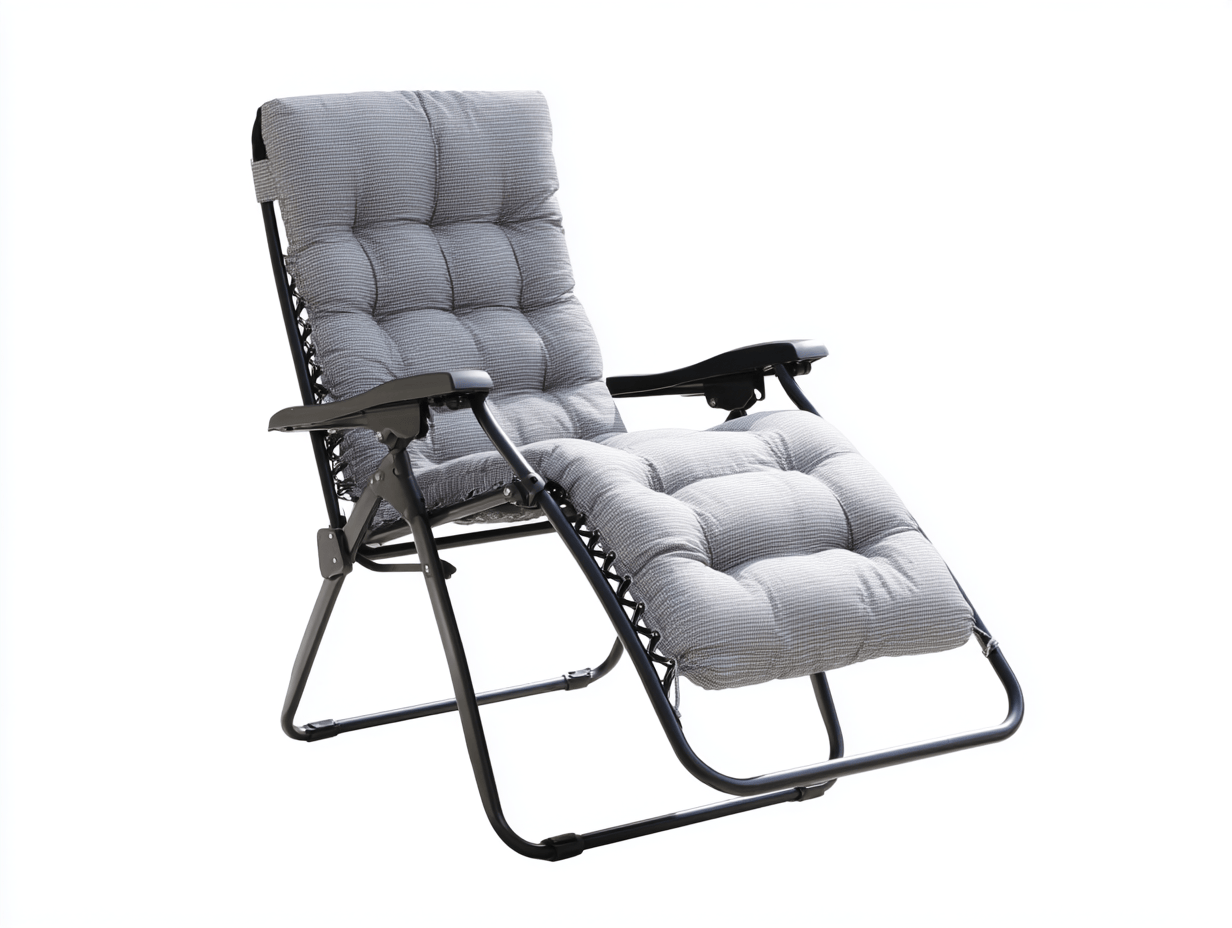 Silla de jardín reclinable plegable – gris – estructura metálica con cojín acolchado