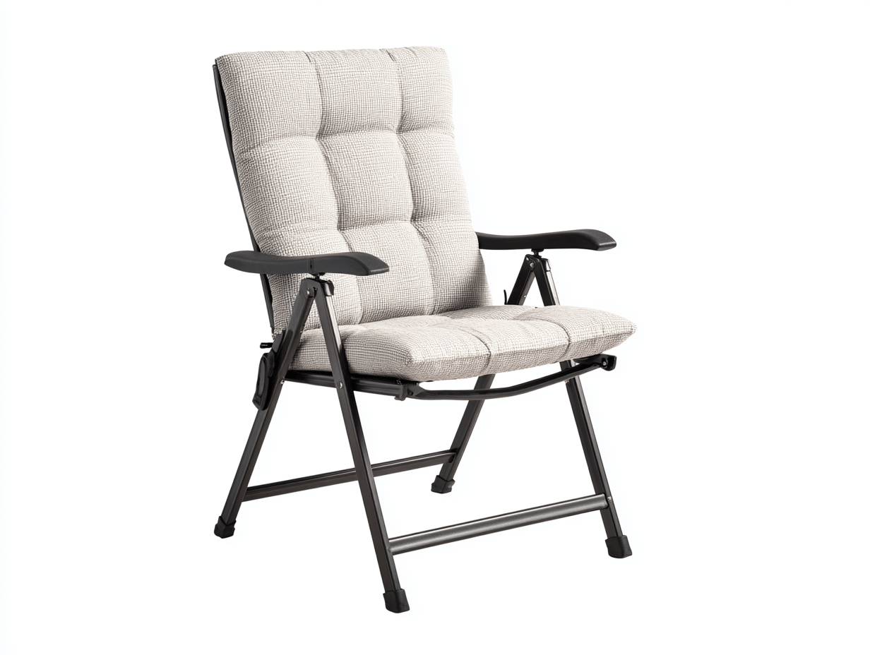 Silla de jardín plegable reclinable – gris claro – estructura metálica con cojín acolchado