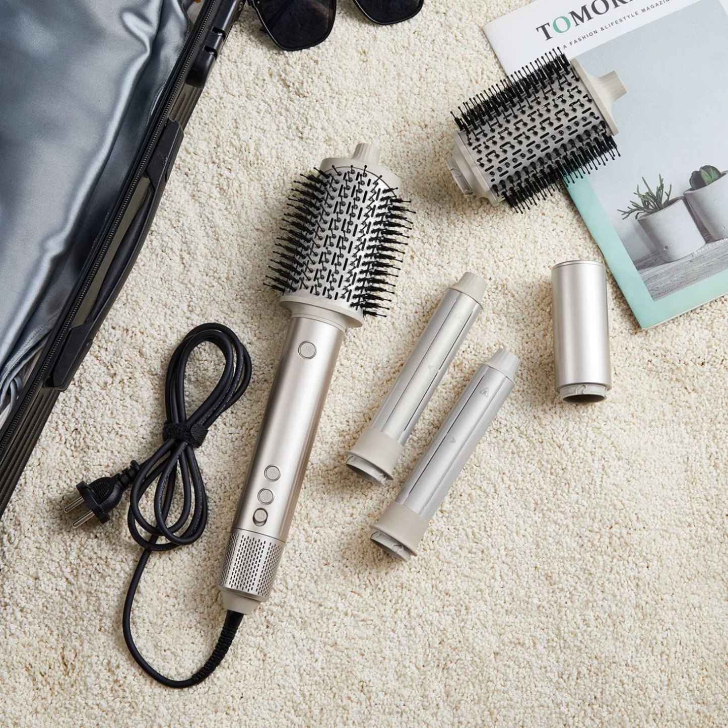 SaharaCurl RQ30 | Automatisk 5-i-1 Varmluftsborste med Locktång | 110 000 varv/min för Snabb Torkning | Ger Frizzyfria Lockar & Volym