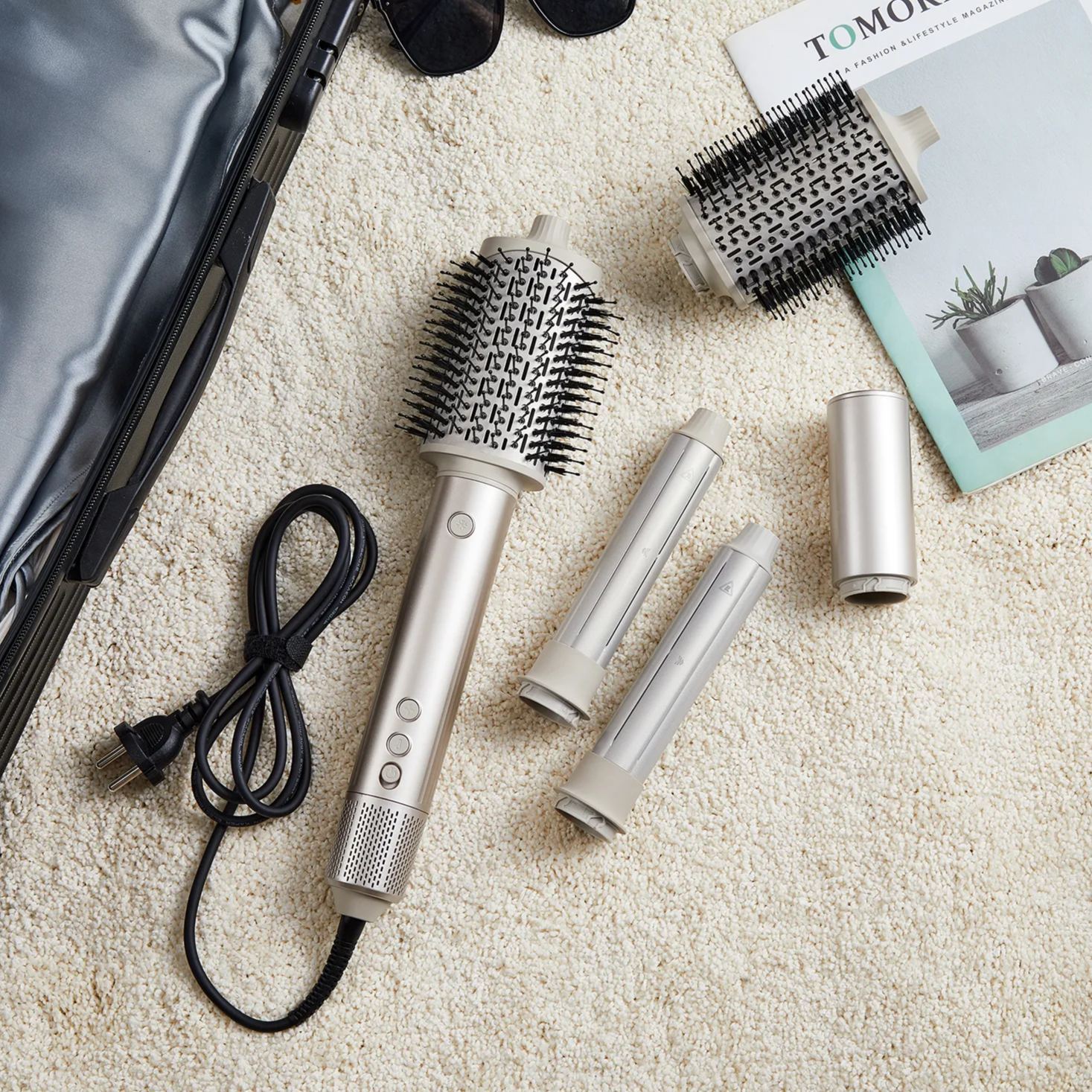 SaharaCurl RQ30 | Automatisk 5-i-1 Varmluftsborste med Locktång | 110 000 varv/min för Snabb Torkning | Ger Frizzyfria Lockar & Volym