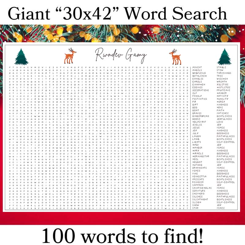 ⏰ Jumbo Thanksgiving & Christmas Word Search Poster – Giant 30x42 Wall Game! 🎉