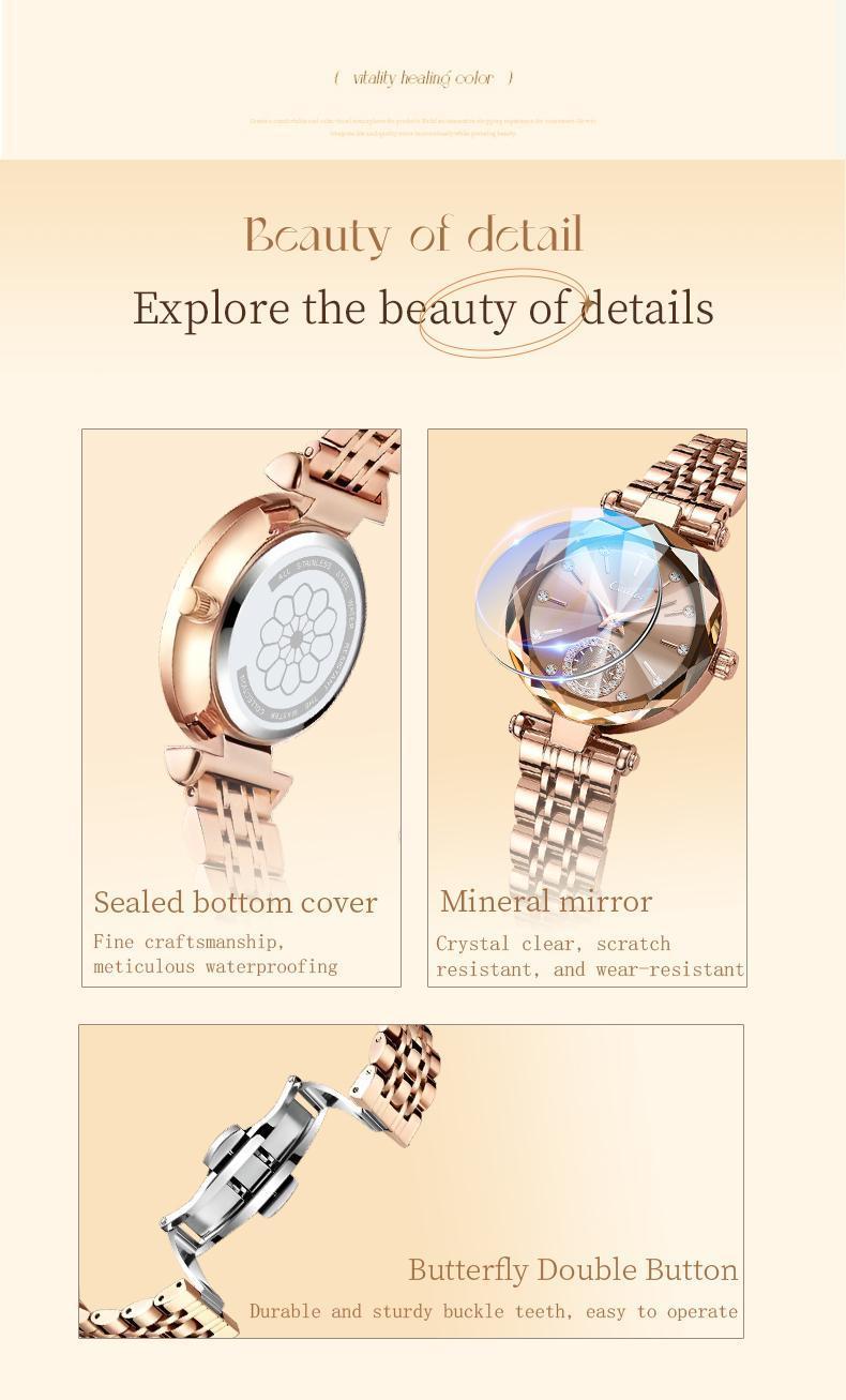 Luxury Unisex Crystal Diamond Watches Rose Gold Watch Diamond Dial Easy ReadTime Watch Elegant Dress Watch Bracelet Waterproof Watch