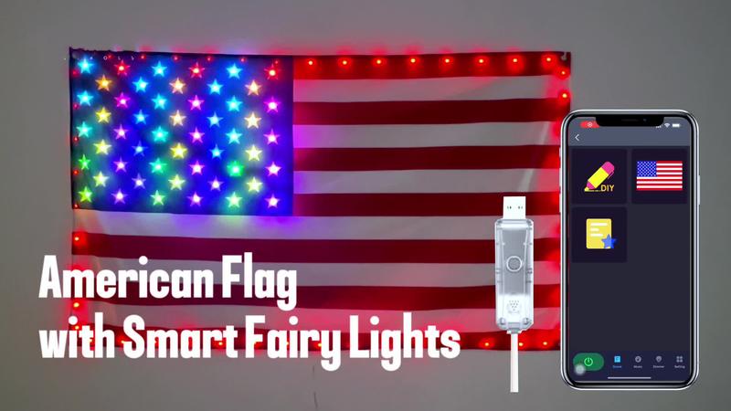 Avatar Controls Banners American Flag Lights with App & Remote Control - 3x5 FT Music Sync LED Light Up Flags for Memorial Day, Independence Day, Veterans Day Ornaments Decor
