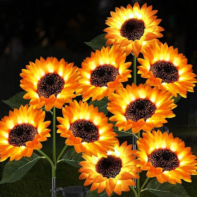 2/4pcs Solar LED Sunflower Garden Lights, Realistic Night Glow for Yard, Lawn, Patio and Porch Decoration, Waterproof IP65, Energy Efficient Outdoor Lighting, Garden Lighting | Decorative Solar Lights | Durable Plastic Flowers,  Outdoorfun