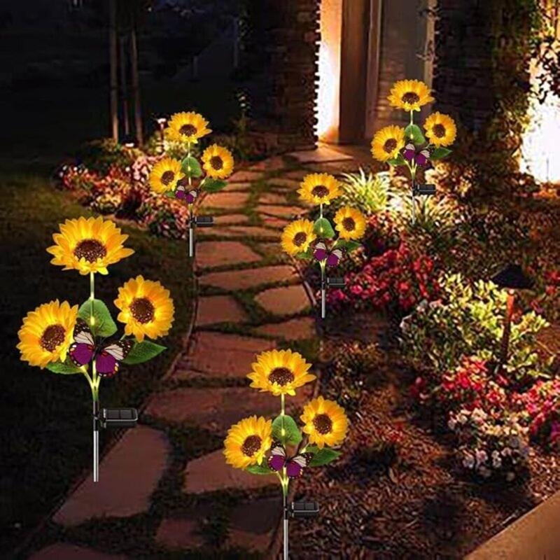 2/4pcs Solar LED Sunflower Garden Lights, Realistic Night Glow for Yard, Lawn, Patio and Porch Decoration, Waterproof IP65, Energy Efficient Outdoor Lighting, Garden Lighting | Decorative Solar Lights | Durable Plastic Flowers,  Outdoorfun