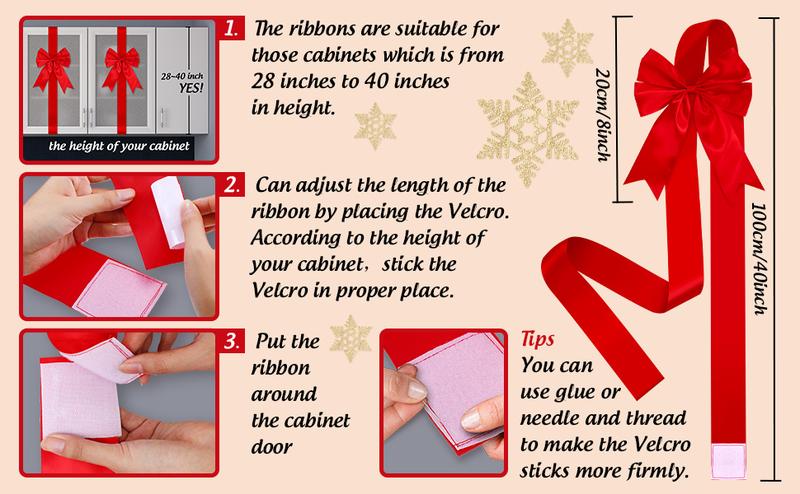 Red Christmas Cabinet Ribbons Bows Large Red Bow Christmas Door Kitchen Cabinet Ribbon Bows Locker for Xmas Holidays Party Decorations Supplies