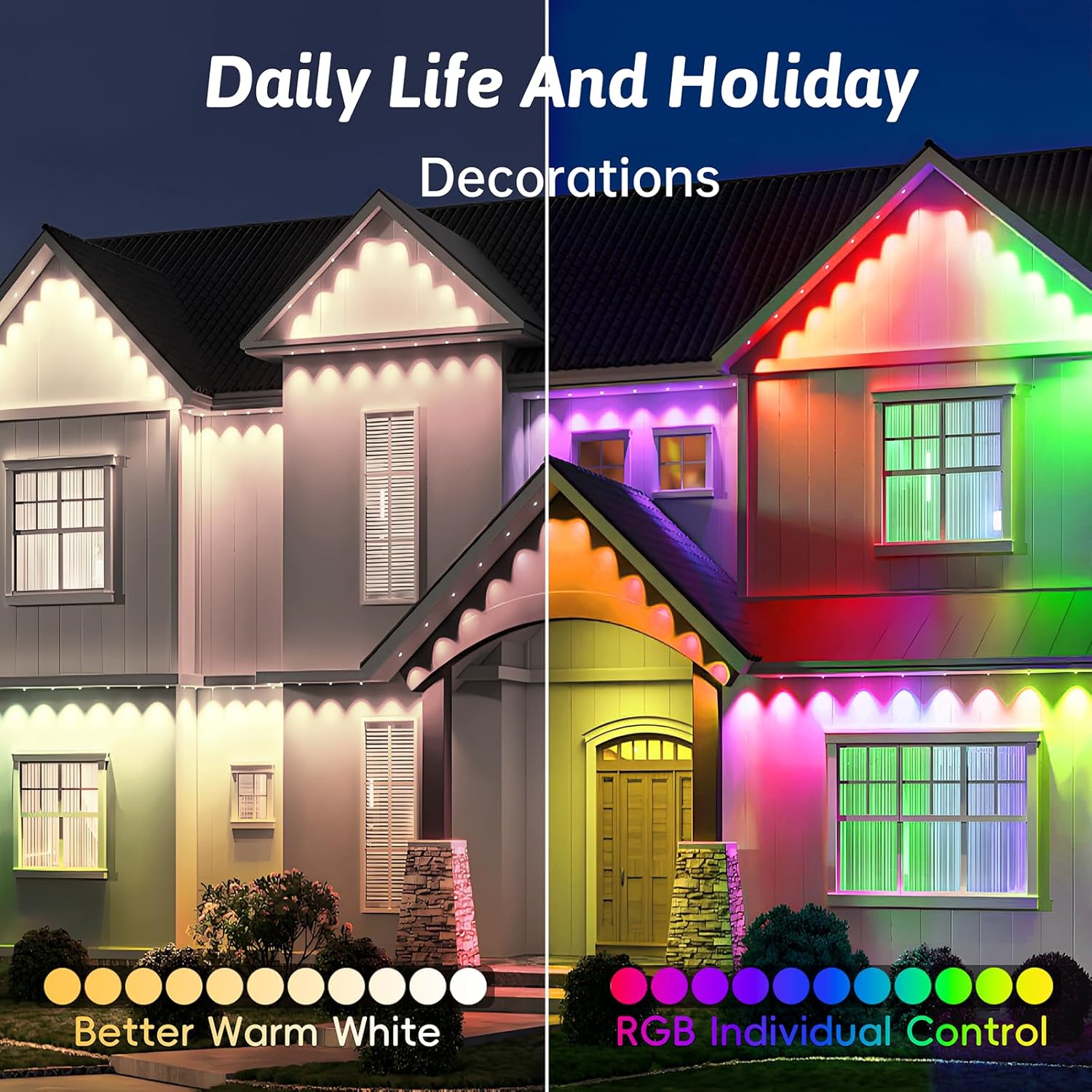 Permanent Outdoor Light String 100ft, Smart RGB App Controlled Outdoor Lights with 50 LEDs, IP67 Waterproof
