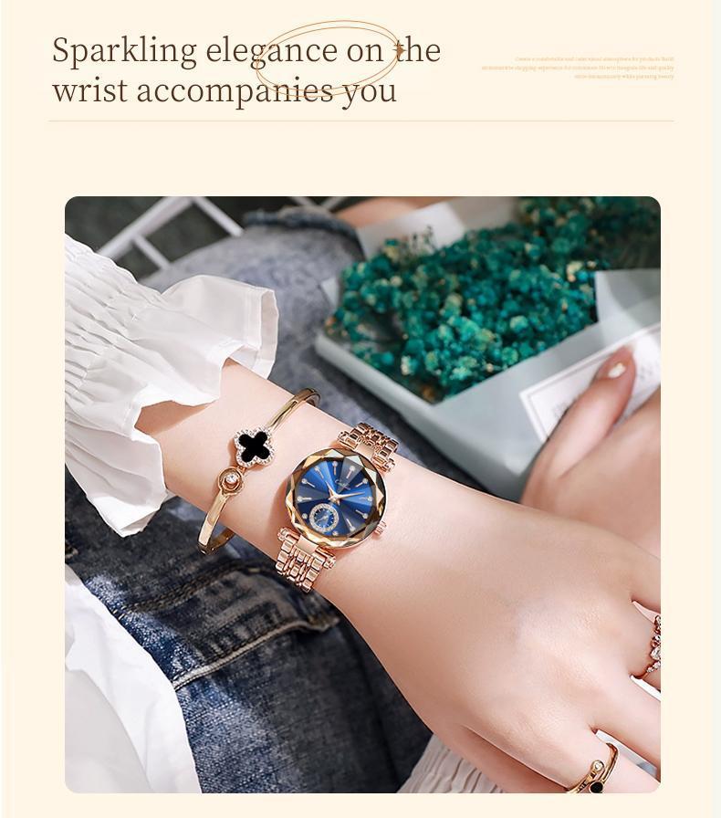 Luxury Unisex Crystal Diamond Watches Rose Gold Watch Diamond Dial Easy ReadTime Watch Elegant Dress Watch Bracelet Waterproof Watch