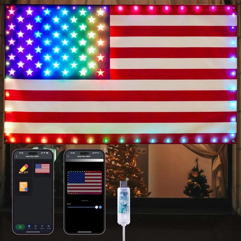 Avatar Controls Banners American Flag Lights with App & Remote Control - 3x5 FT Music Sync LED Light Up Flags for Memorial Day, Independence Day, Veterans Day Ornaments Decor