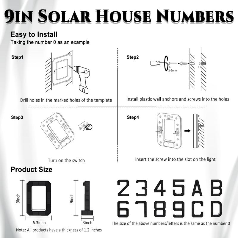 Solar Lighted House Numbers 9 Inch Waterproof LED Address Signs,DIY personalisation.Modern Farmhouse Illuminated Sign Light