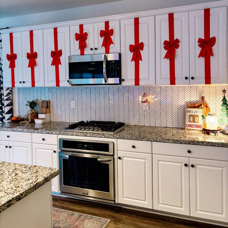 Red Christmas Cabinet Ribbons Bows Large Red Bow Christmas Door Kitchen Cabinet Ribbon Bows Locker for Xmas Holidays Party Decorations Supplies