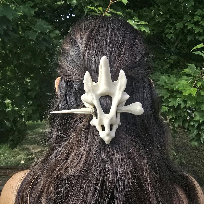 Skull and Bone Hair Pin Dragons Cats and Ravens 3D Printed Unique Design Regular Mini Sizes for Spooky Styling