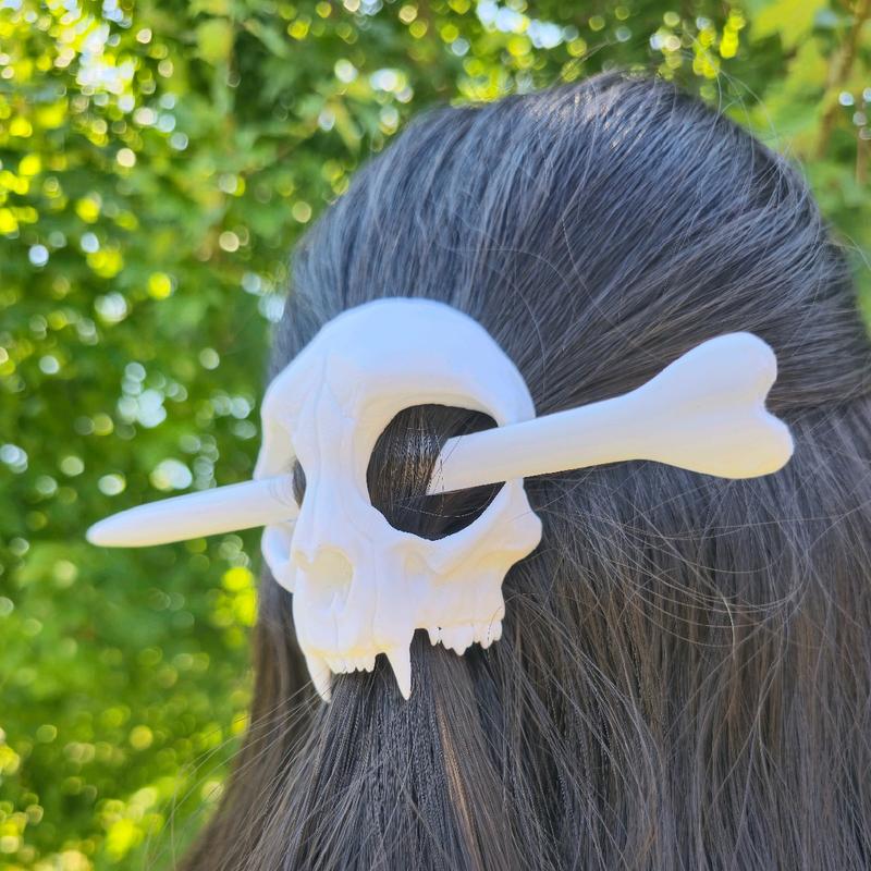 Skull and Bone Hair Pin Dragons Cats and Ravens 3D Printed Unique Design Regular Mini Sizes for Spooky Styling