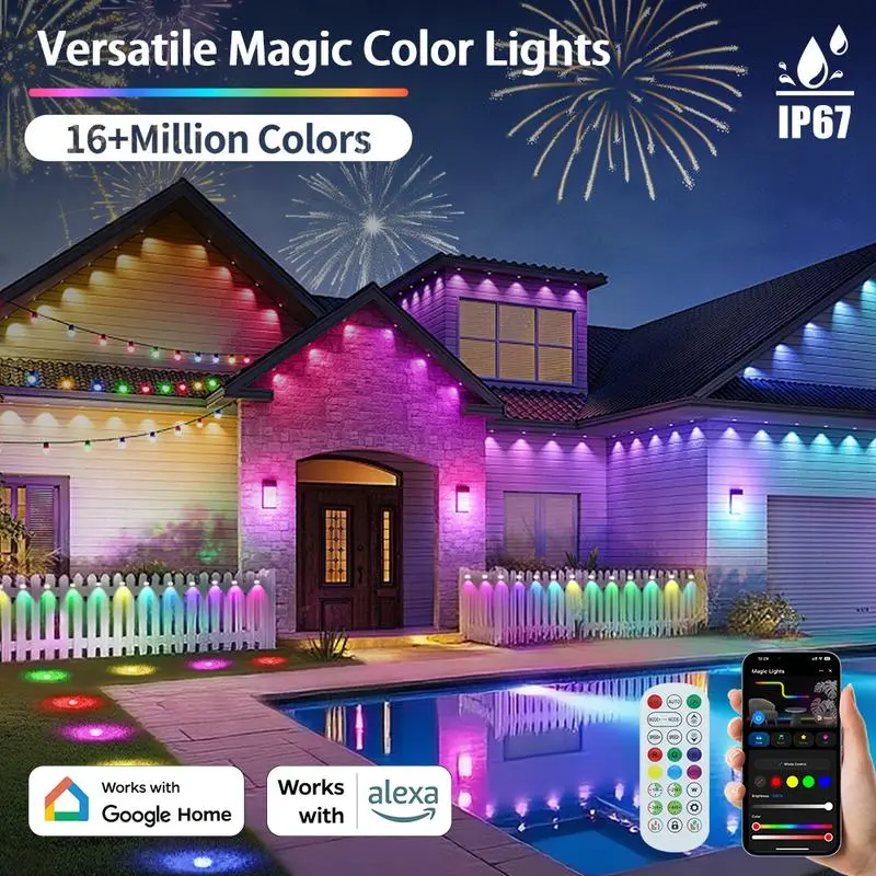Outdoor permanent LED lights, suitable for roof decoration, with multiple scene modes, and can be remotely controlled via a smart app.
