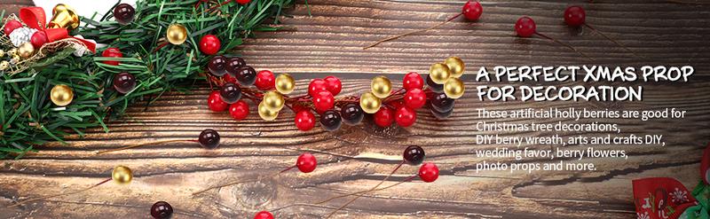 20 PCS Artificial Holly Berries &ndash; Mini 10mm Fake Berries on Wire for Christmas Tree, Wreath, Garland & DIY Holiday Crafts
