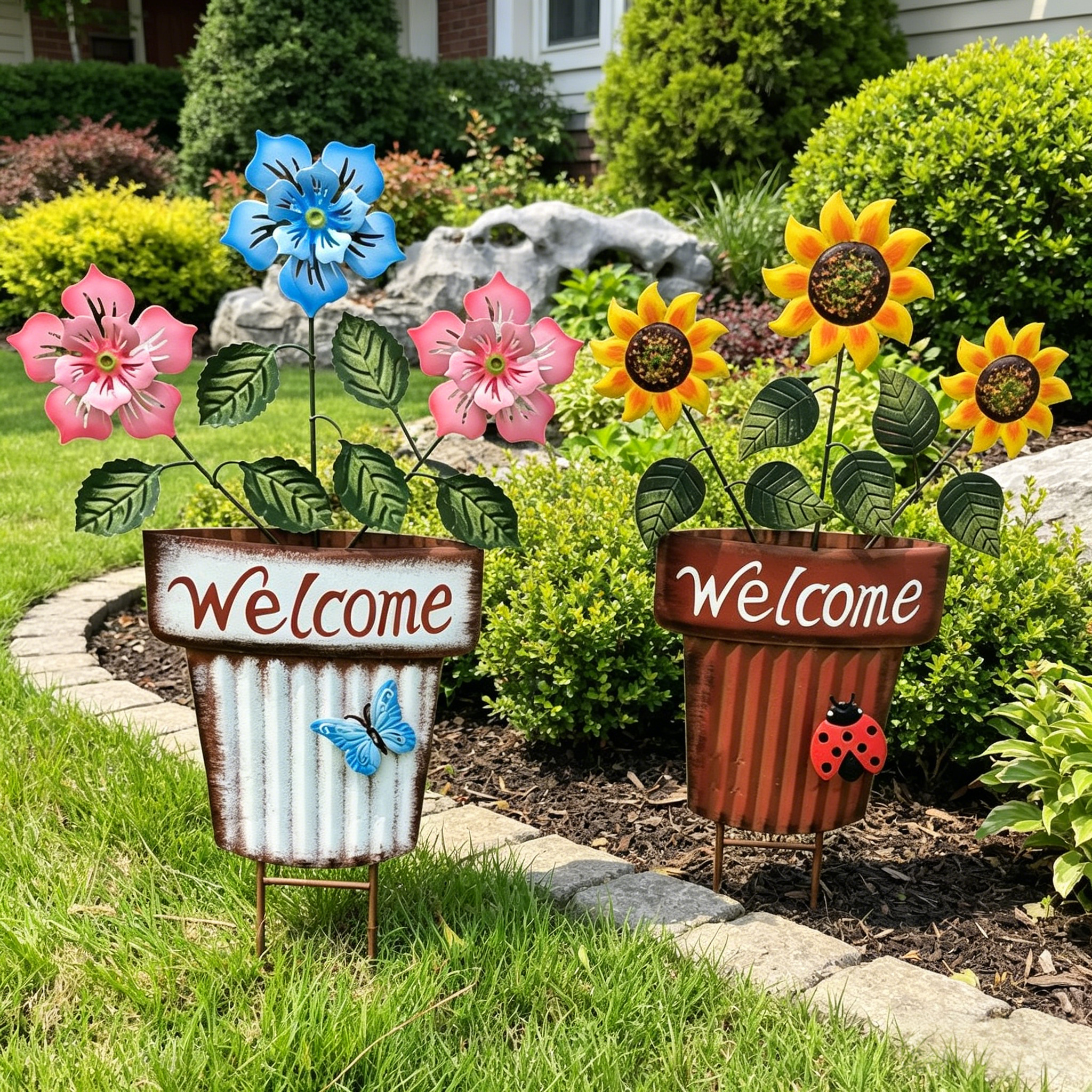 Corrugated Cardboard Metal Planters for Garden Decor: Hanging or Standing for Outdoor Use