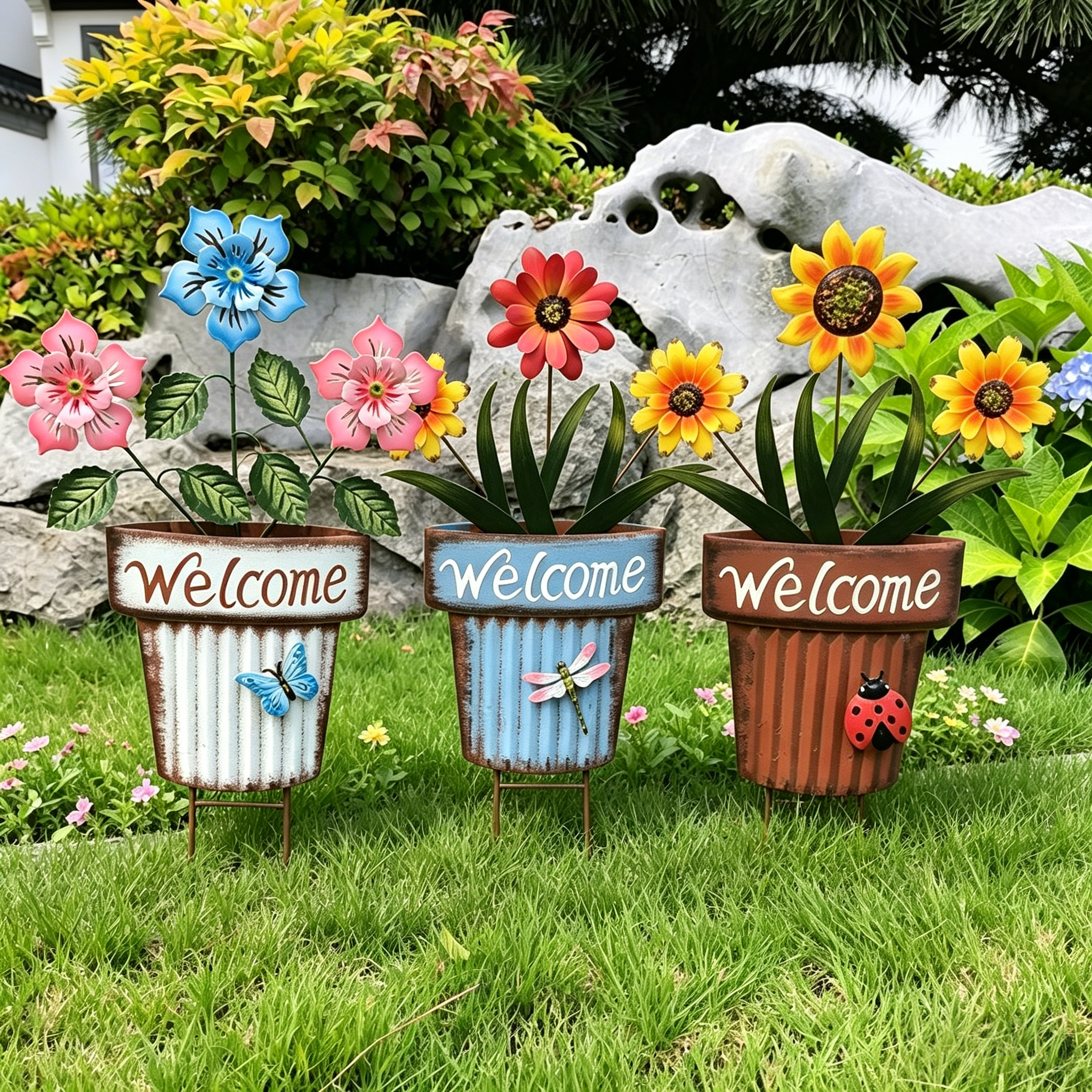 Corrugated Cardboard Metal Planters for Garden Decor: Hanging or Standing for Outdoor Use