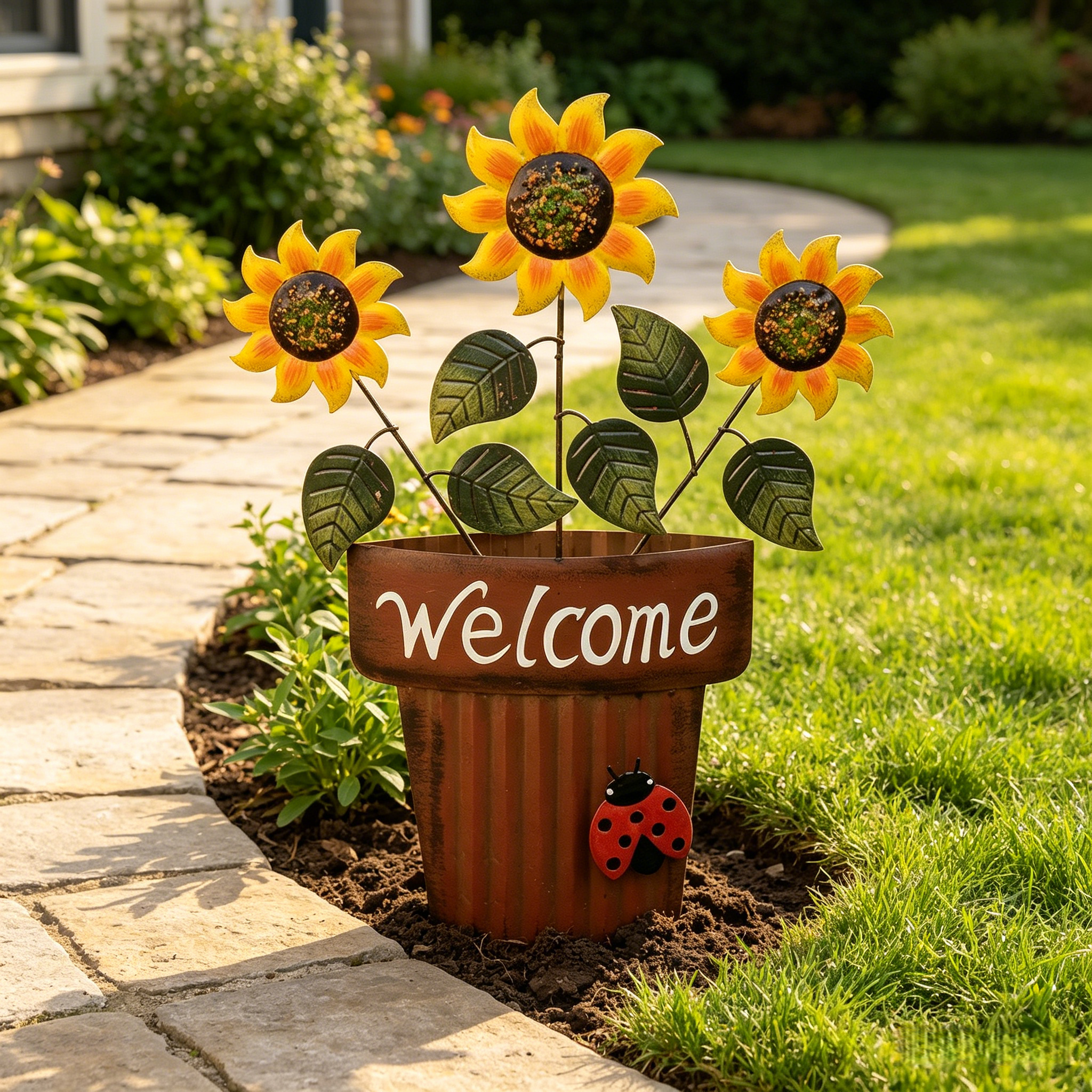 Corrugated Cardboard Metal Planters for Garden Decor: Hanging or Standing for Outdoor Use
