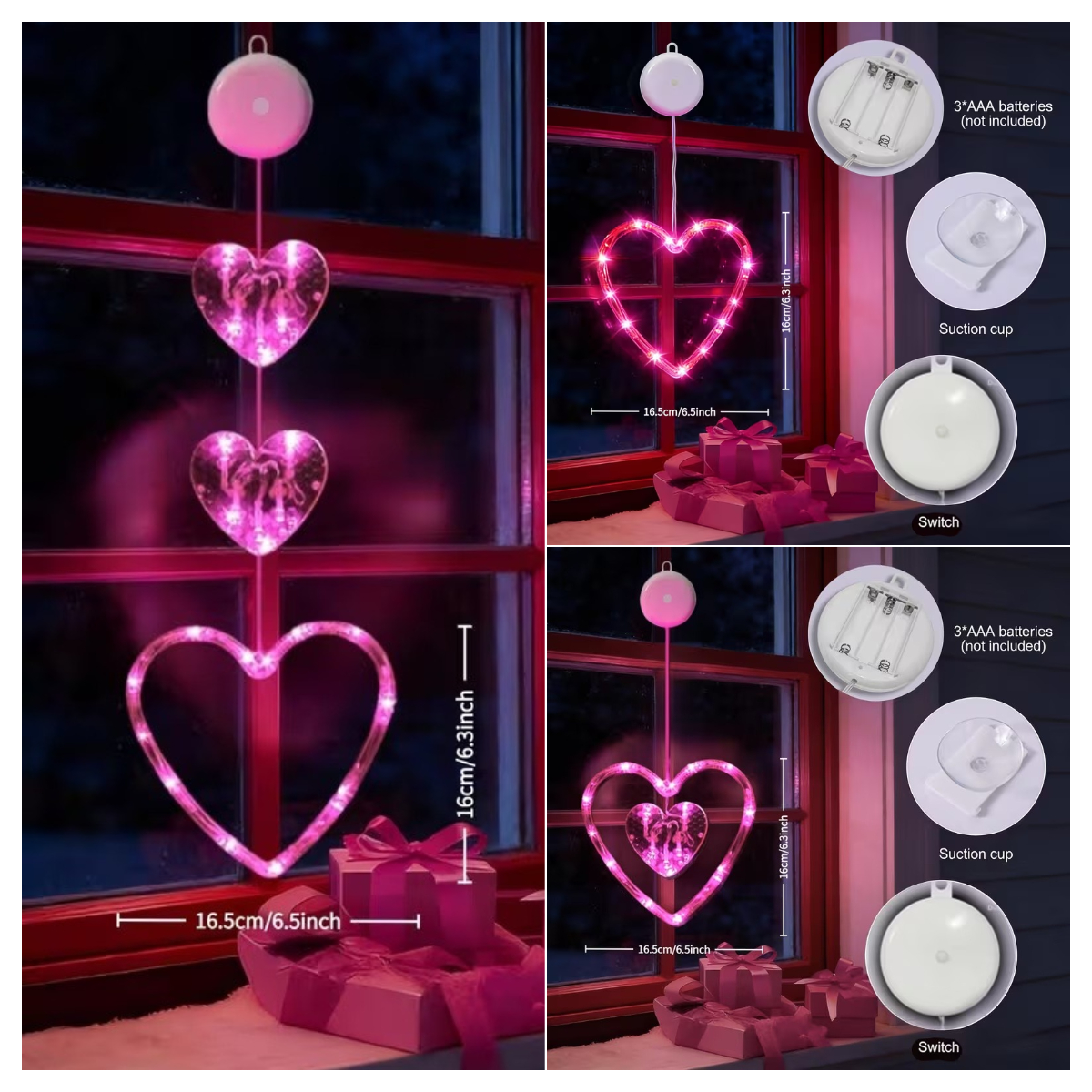  LED Heart Window Hanging Lights – Romantic Valentine Decoration