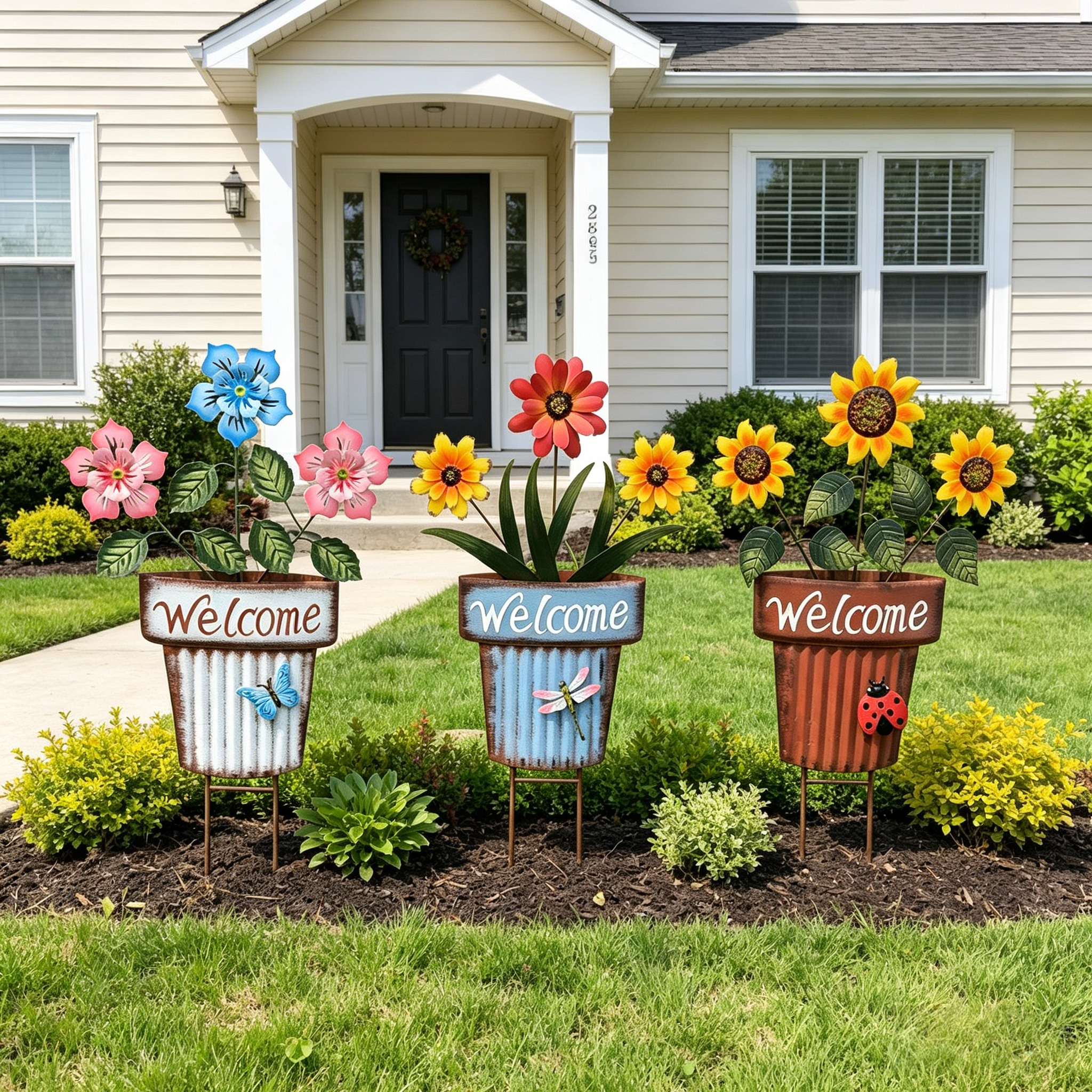 Corrugated Cardboard Metal Planters for Garden Decor: Hanging or Standing for Outdoor Use