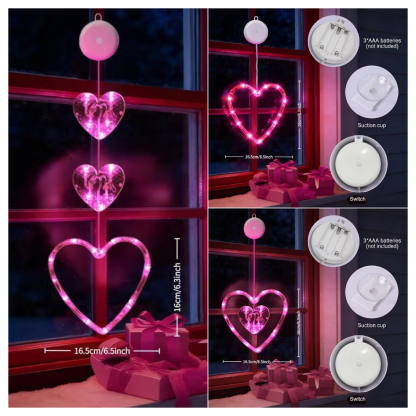  LED Heart Window Hanging Lights – Romantic Valentine Decoration