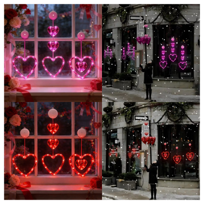  LED Heart Window Hanging Lights – Romantic Valentine Decoration