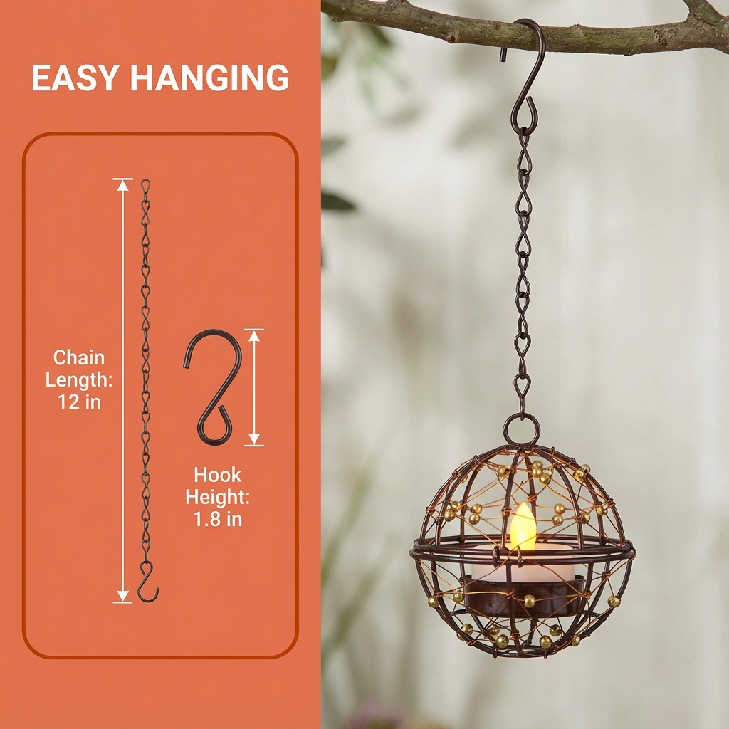 Solar Hanging Tea Light Lantern, Outdoor Waterproof Hanging Lantern