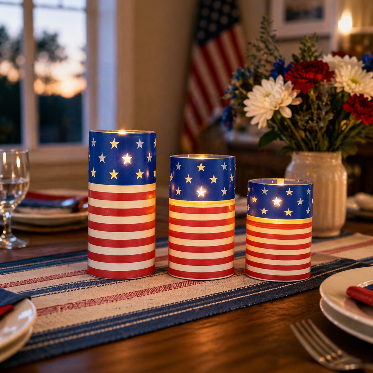 3-piece set of 4th of July flameless LED candles
