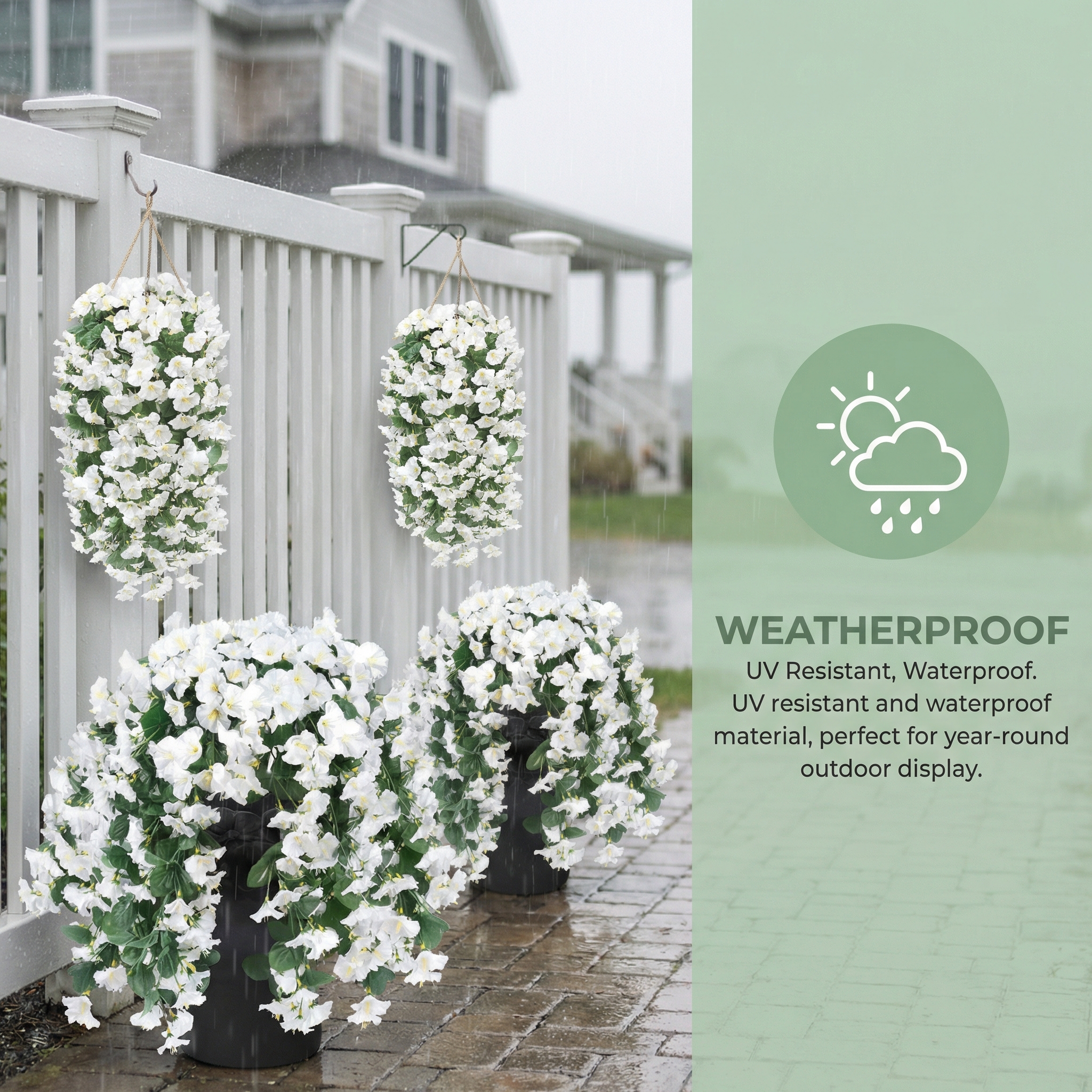 Artificial Faux Hanging Flowers Plants - UV resistant, Waterproof, Windproof , No watering , No wilting 