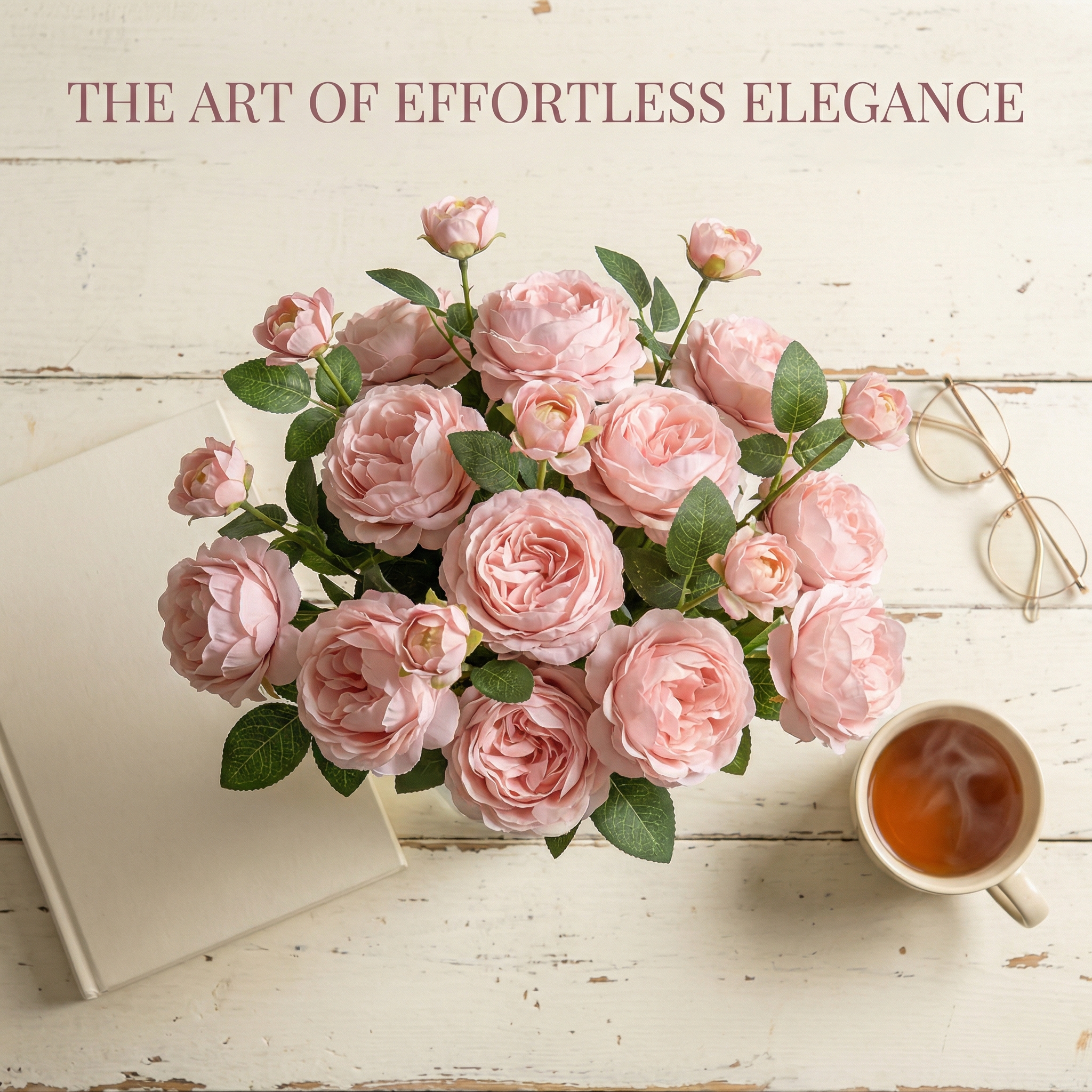 Set of 5 Real Touch 3-Head Peony Stems – Ultra Lifelike Full Bloom Artificial Flowers