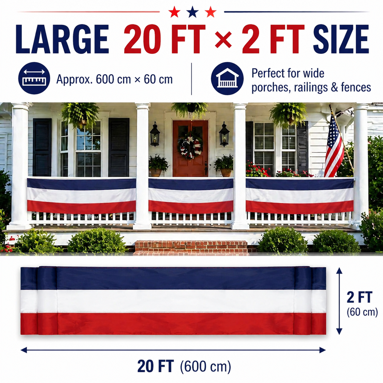 Large Patriotic US Flag Bunting Decorations