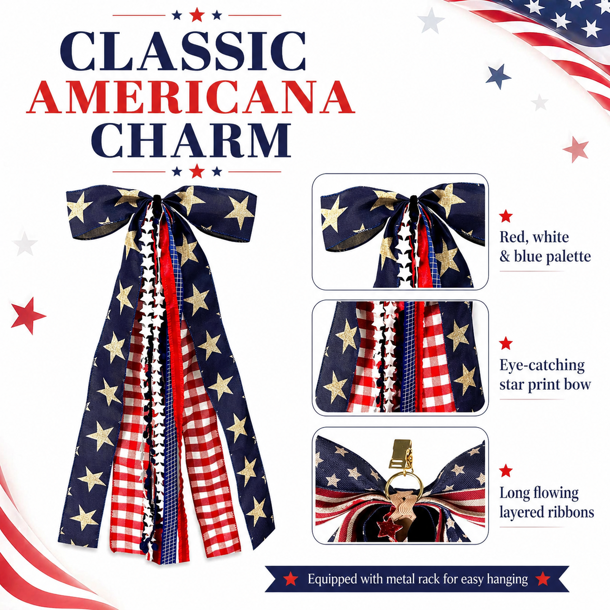 8-Ribbon Americana Star Bow with Metal Clip